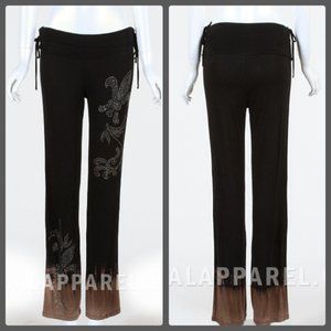 New VOCAL RHINESTONFLEUR DE LIS WIDE BOHO PANTS